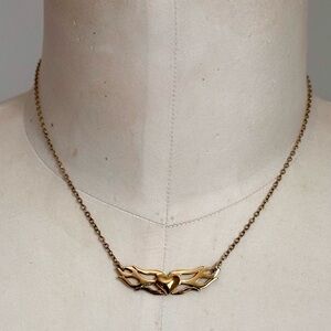 Jessica Elliot Heart Flame Necklace - Gold Tone Pendant Biker Chick Flames